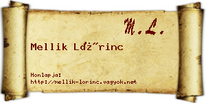 Mellik Lőrinc névjegykártya